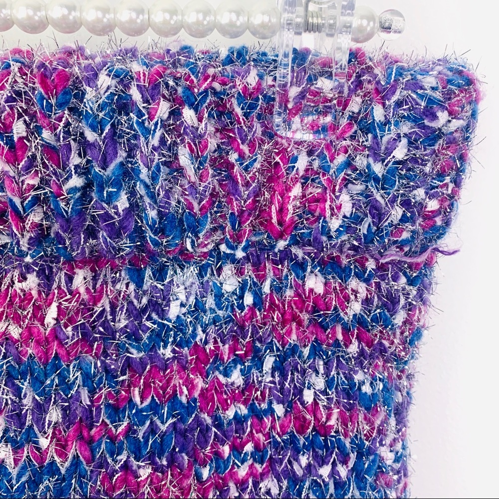 ENGLISH FACTORY Pink Purple Tinsel Knit Mini Skirt Size Small - Picture 4 of 7